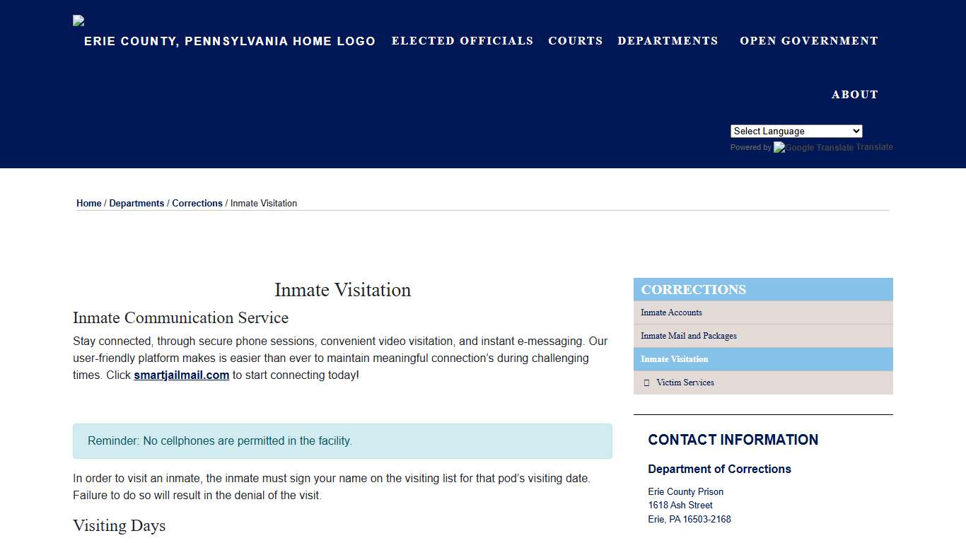 Inmate Visitation | Erie County, PA